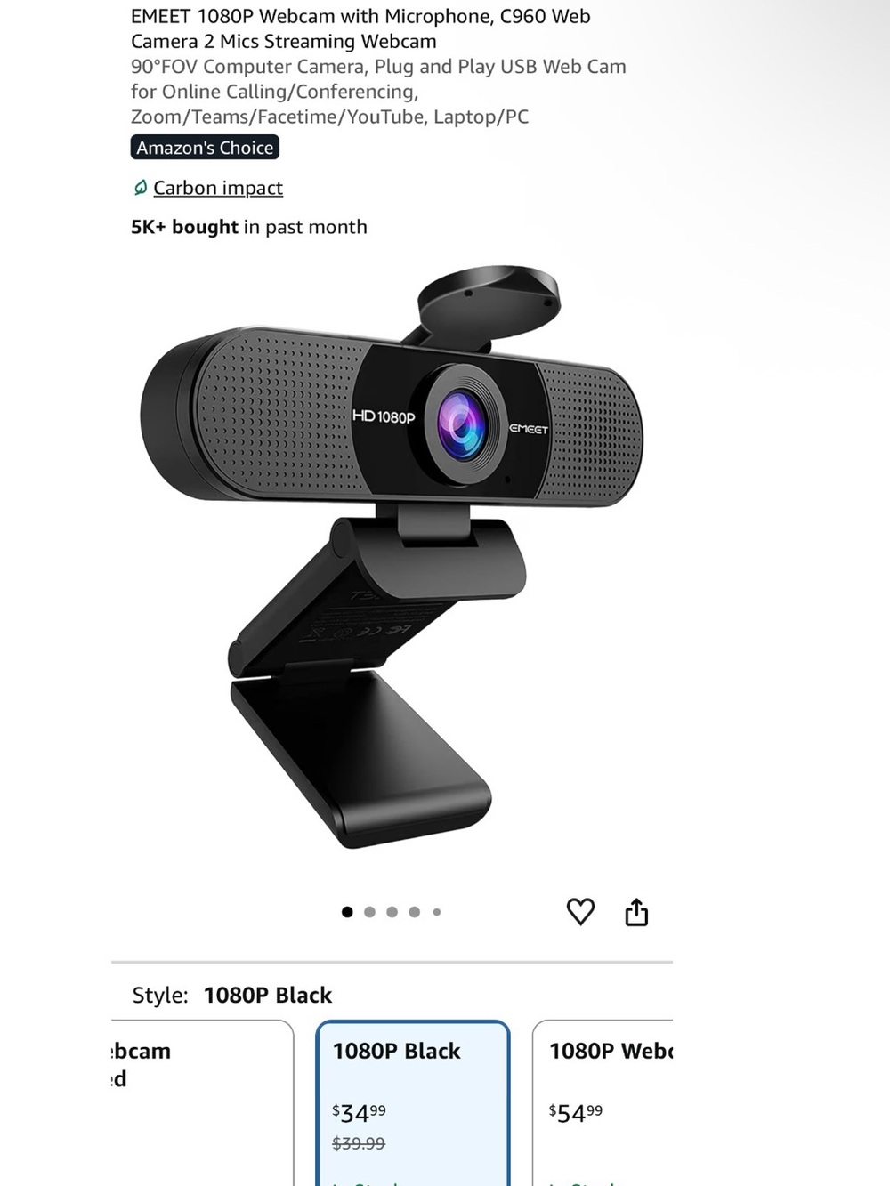 1080P HD Webcam with Microphone – Black